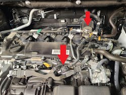 You can see the high-pressure fuel pump on the valve cover that feeds the GDI injectors, and you can also see the Port Fuel Injectors supply line coming off the high-pressure pump and heading to the Port Fuel Injectors under the plenum. You can see the high-pressure fuel pump on the valve cover that feeds the GDI injectors, and you can also see the Port Fuel Injectors supply line coming off the high-pressure pump and heading to the Port Fuel Injectors under the plenum.