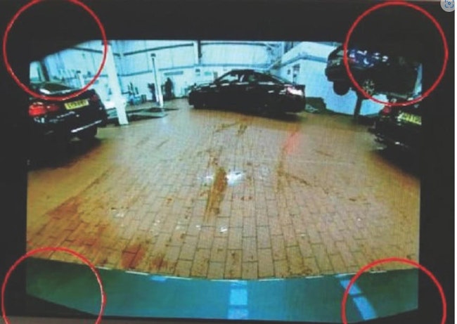 Example of the expanded field of view on the rearview camera.