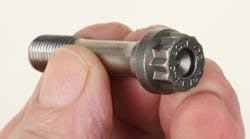 Aftermarket performance connecting rod bolts feature dimples at each end (dimple on the bolt head shown here). Aftermarket performance connecting rod bolts feature dimples at each end (dimple on the bolt head shown here).