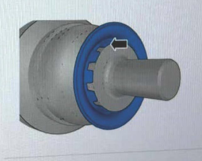 Check the axle sealing ring for displacement/damage.