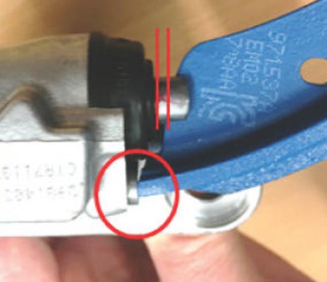 An example of a shoe that is too long. No gap is seen.