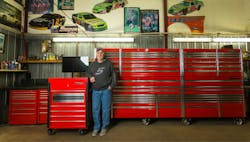 Dahlin's Mr. Big toolbox fits well alongside the other red toolboxes he keeps in his shop. Dahlin's Mr. Big toolbox fits well alongside the other red toolboxes he keeps in his shop.