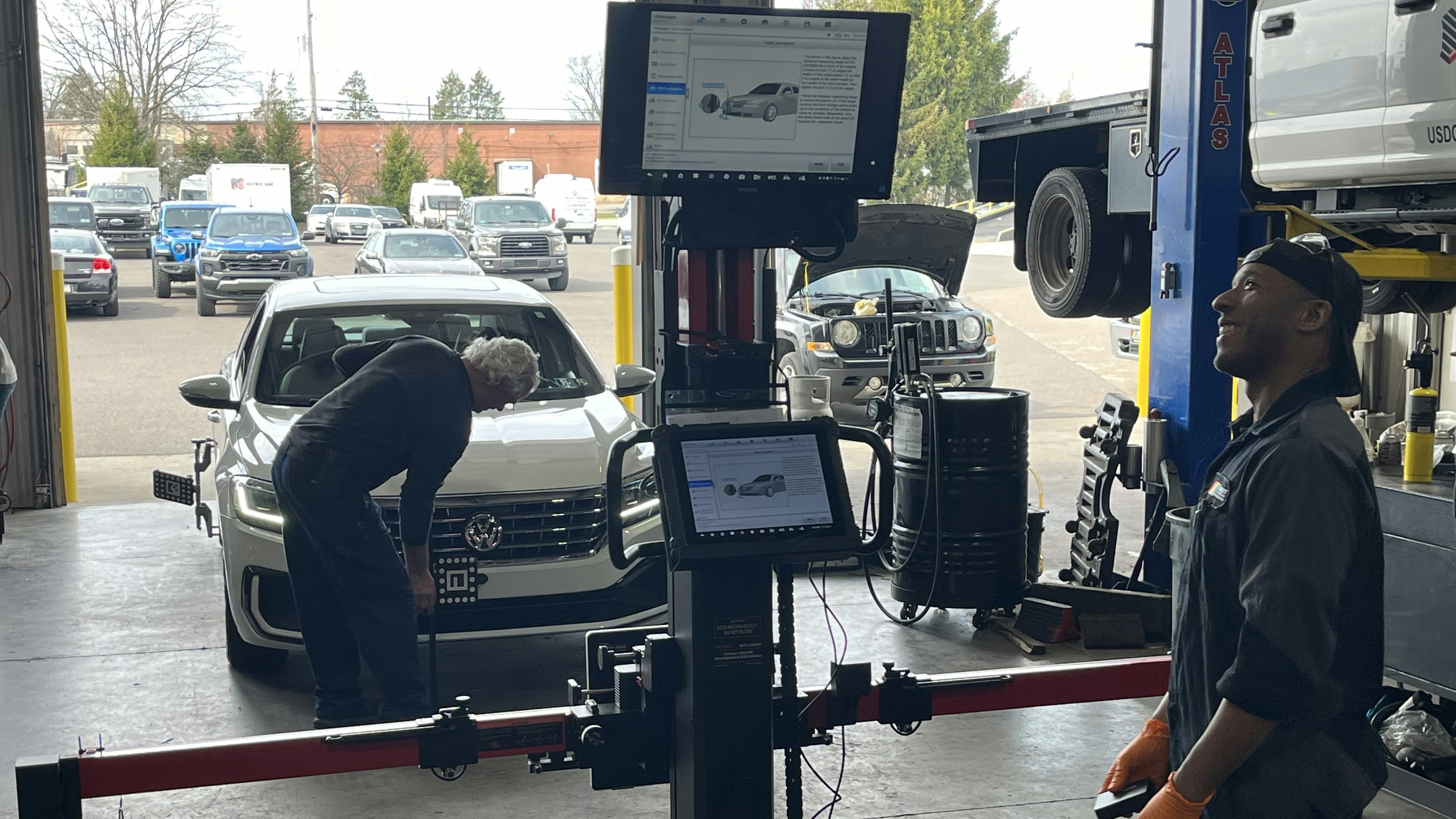 An ADAS calibration in the process of being performed.