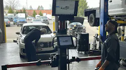 An ADAS calibration in the process of being performed.