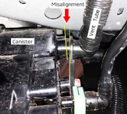 Check alignment to the vent tube to canister.