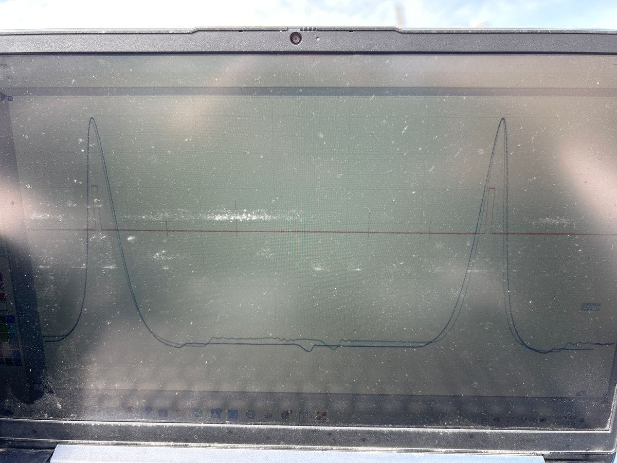 Figure 9: This picture shows banks Nos. 1 and 2 overlayed on one another. If the timing was dead on, the valve events would be indistinguishable, bank to bank. You can clearly see there is an issue here.