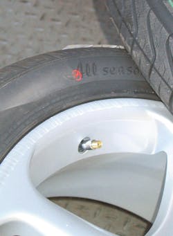 Example of tire-to-wheel mounting where the red dot is aligned to the wheel’s valve stem. In this specific example, the valve stem area happens to be the wheel’s low runout point. Example of tire-to-wheel mounting where the red dot is aligned to the wheel’s valve stem. In this specific example, the valve stem area happens to be the wheel’s low runout point.