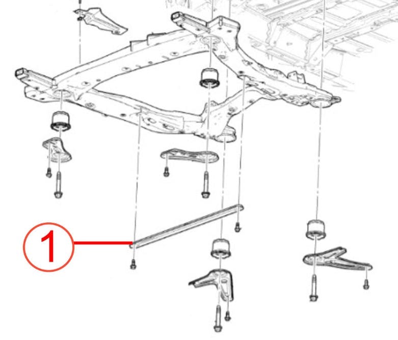 1) Cradle brace. This is a flat bar that attaches across the cradle.