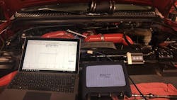 Figure 1: The Pico scope 4425 and WPS500 we used to capture in-cylinder compression waveforms from a suspect cylinder and know-good cylinder for comparison. Figure 1: The Pico scope 4425 and WPS500 we used to capture in-cylinder compression waveforms from a suspect cylinder and know-good cylinder for comparison.