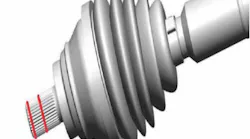 Clean the drive axle threads and apply two rings of the liquid locking compound (see red lines for application). Allow eight hours of cure time.