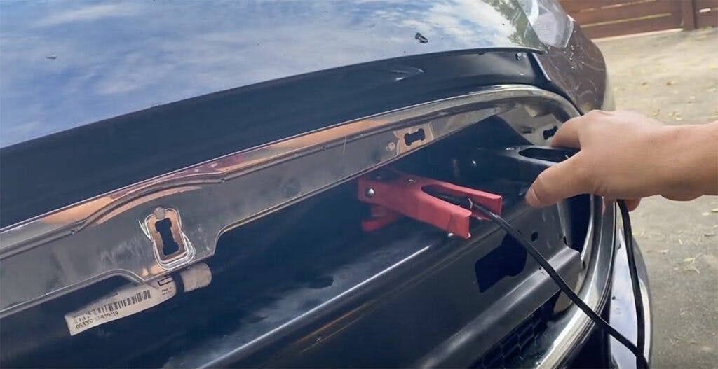 Tesla front starting points for jump-starting.