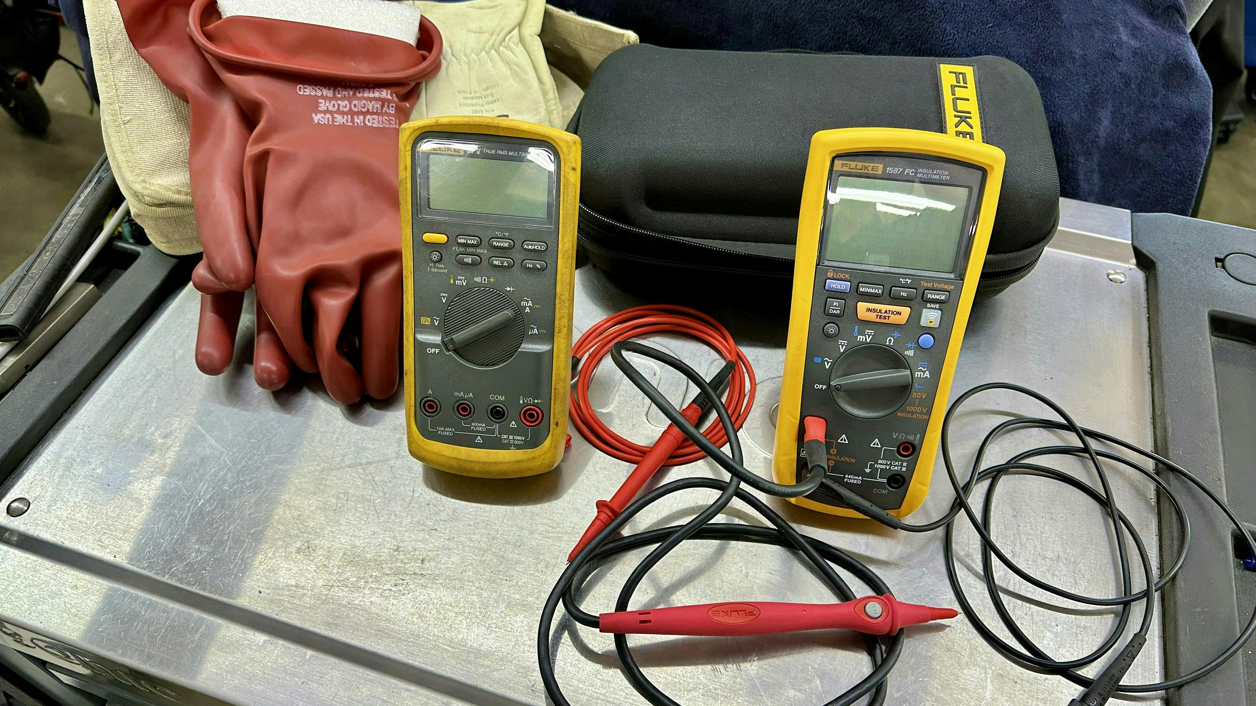 Figure 1 &ndash; High voltage PPE, Fluke Insulation Tester, and a CATIII DVOM