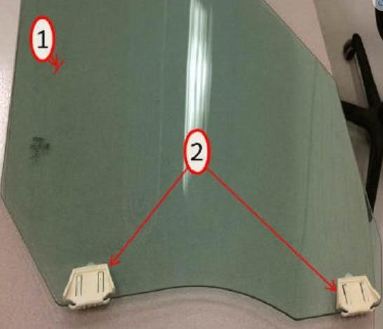 1) door glass. 2) door glass clips.