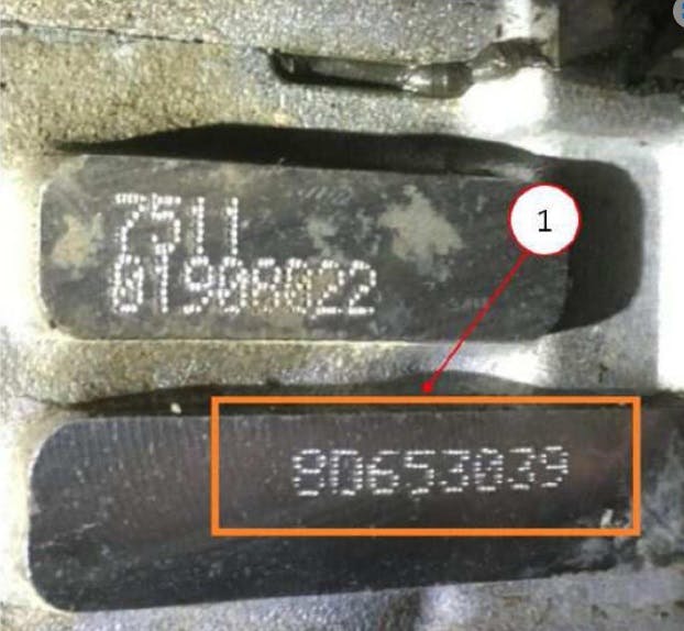 Example of the engine identification number.