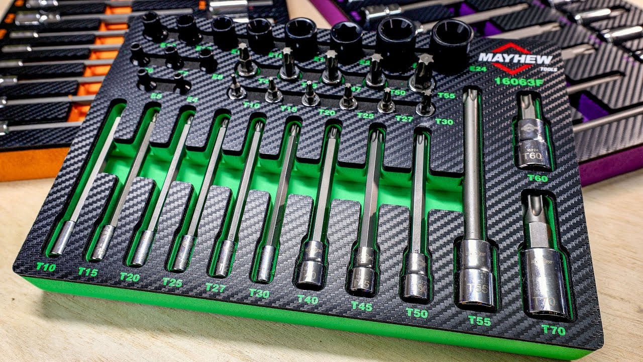 Mayhew Tools Foam Tray Master Socket Bit Sets in TORX&circledR;, Metric Hex, and Triple Square