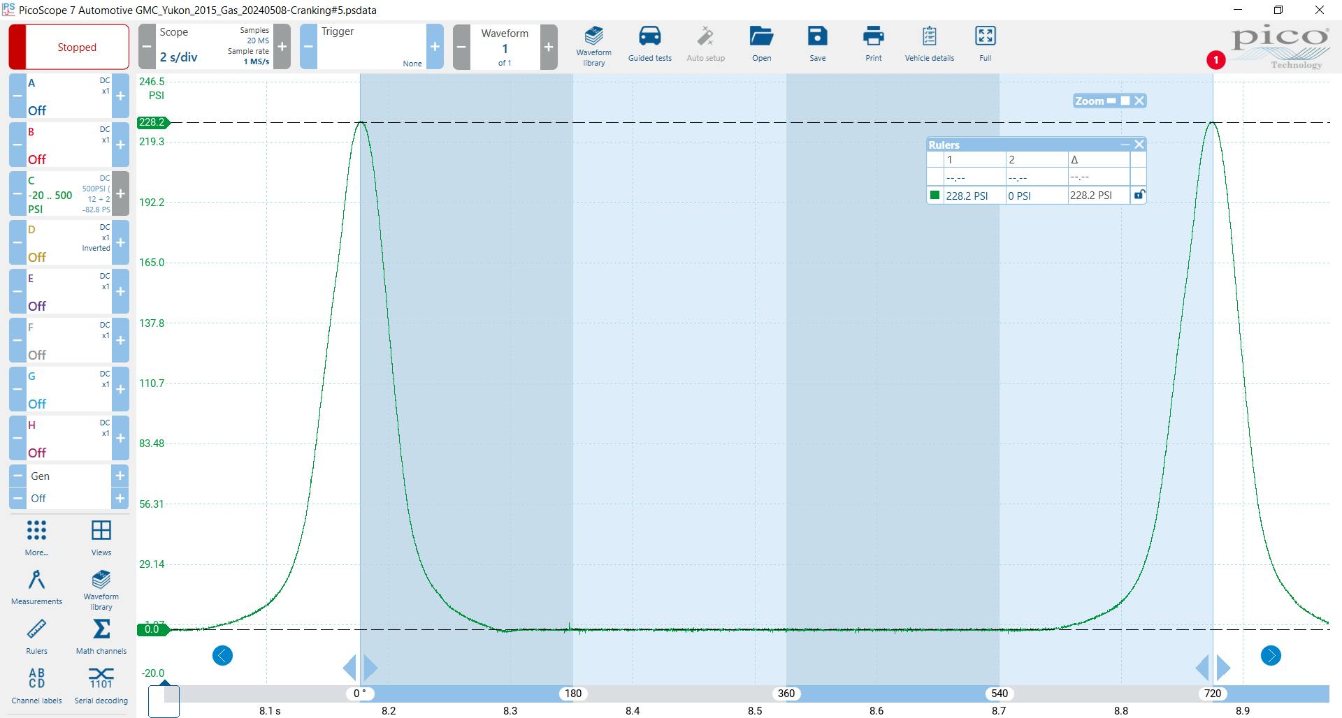With peak cranking compression of nearly 230 psi, this cylinder&rsquo;s ability to squeeze is just fine. No leak appears to be present.