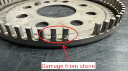 The CKP sensor reluctor was damaged by a stone trapped in the bell housing. The anomaly caused in the CKP signal confused the PCM and the software lost synchronization for the ignition coils and fuel injectors.