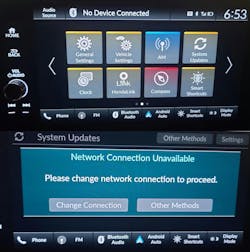 The center stack display on this 2023 Honda Pilot shows a softkey button that will allow certain vehicle modules to receive OTA updates, but only when the proper network connection is available. The center stack display on this 2023 Honda Pilot shows a softkey button that will allow certain vehicle modules to receive OTA updates, but only when the proper network connection is available.