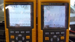 These two digital scopes are taking measurements on a resolver. These two digital scopes are taking measurements on a resolver.