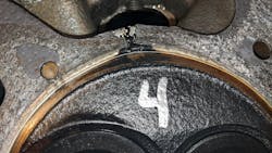 Example of a head gasket failure from the combustion chamber. Example of a head gasket failure from the combustion chamber.