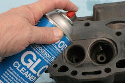 A cleaning spray removed traces of surface contaminants, making the surface ready for the application of dye. A cleaning spray removed traces of surface contaminants, making the surface ready for the application of dye.