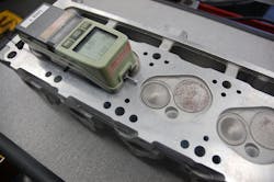 Here a profilometer is used to measure cylinder head deck surface finish Ra (roughness average). Here a profilometer is used to measure cylinder head deck surface finish Ra (roughness average).