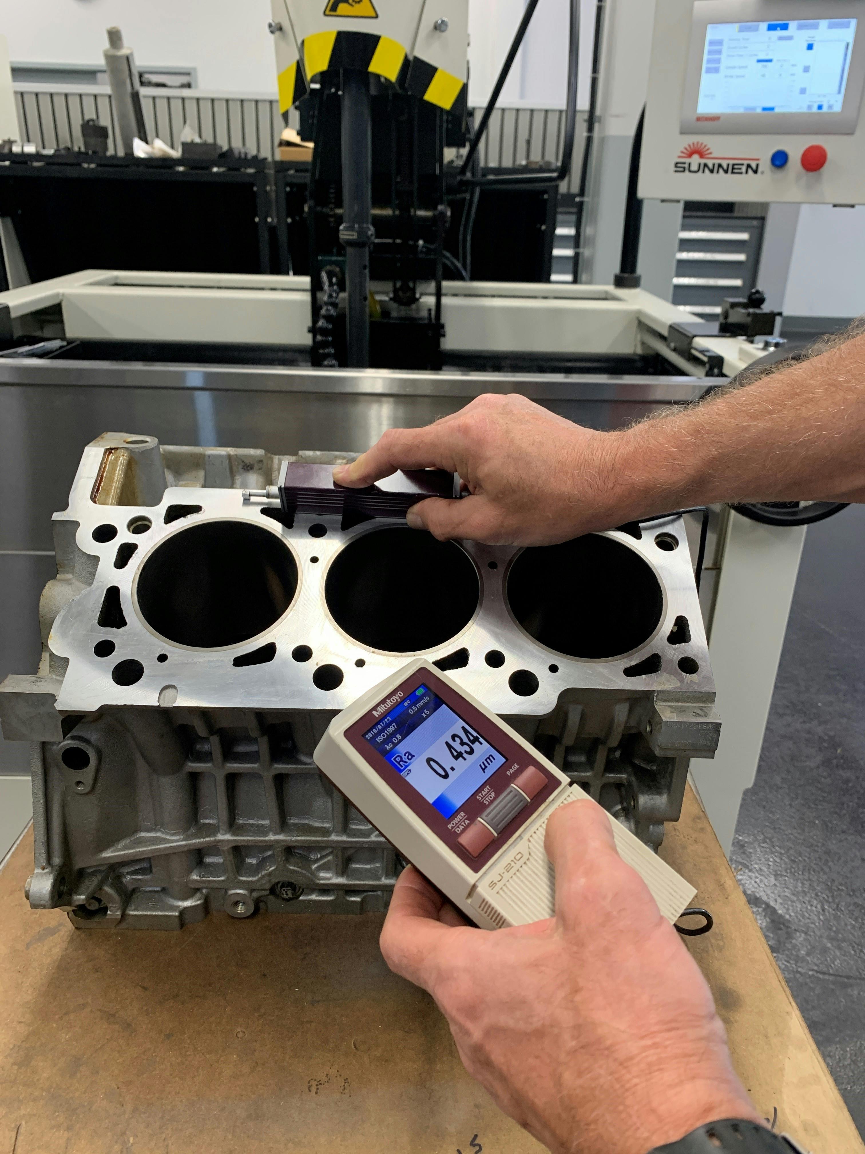 In addition to checking the cylinder head for flatness and surface finish, the block deck may be checked in the same manner. Deck warpage and surface irregularities can also affect the head gasket&rsquo;s ability to properly seal. If issues are found, the bock deck can be resurfaced. However, it&rsquo;s critical to note the engine maker&rsquo;s specifications regarding deck resurfacing limits. In some cases, block replacement may be required.