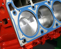 Head gasket orientation is critical. Never rush. Make sure that the gasket is located properly to avoid water/oil port blockoff. Head gaskets, such as the MLS shown here, are marked “front” to aid in placement. Head gasket orientation is critical. Never rush. Make sure that the gasket is located properly to avoid water/oil port blockoff. Head gaskets, such as the MLS shown here, are marked “front” to aid in placement.