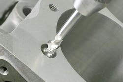 Never assume that head bolt holes in the block are in good condition. Make sure that the threads are clean and free of burrs/damage. A dedicated thread chaser is useful in cleaning and correcting any deviations in the threads. Never use a cutting tap, which would remove material and weaken the threads. Never assume that head bolt holes in the block are in good condition. Make sure that the threads are clean and free of burrs/damage. A dedicated thread chaser is useful in cleaning and correcting any deviations in the threads. Never use a cutting tap, which would remove material and weaken the threads.