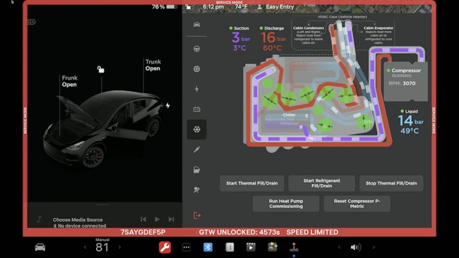 Figure 1 – Tesla Service Mode heat pump visualization