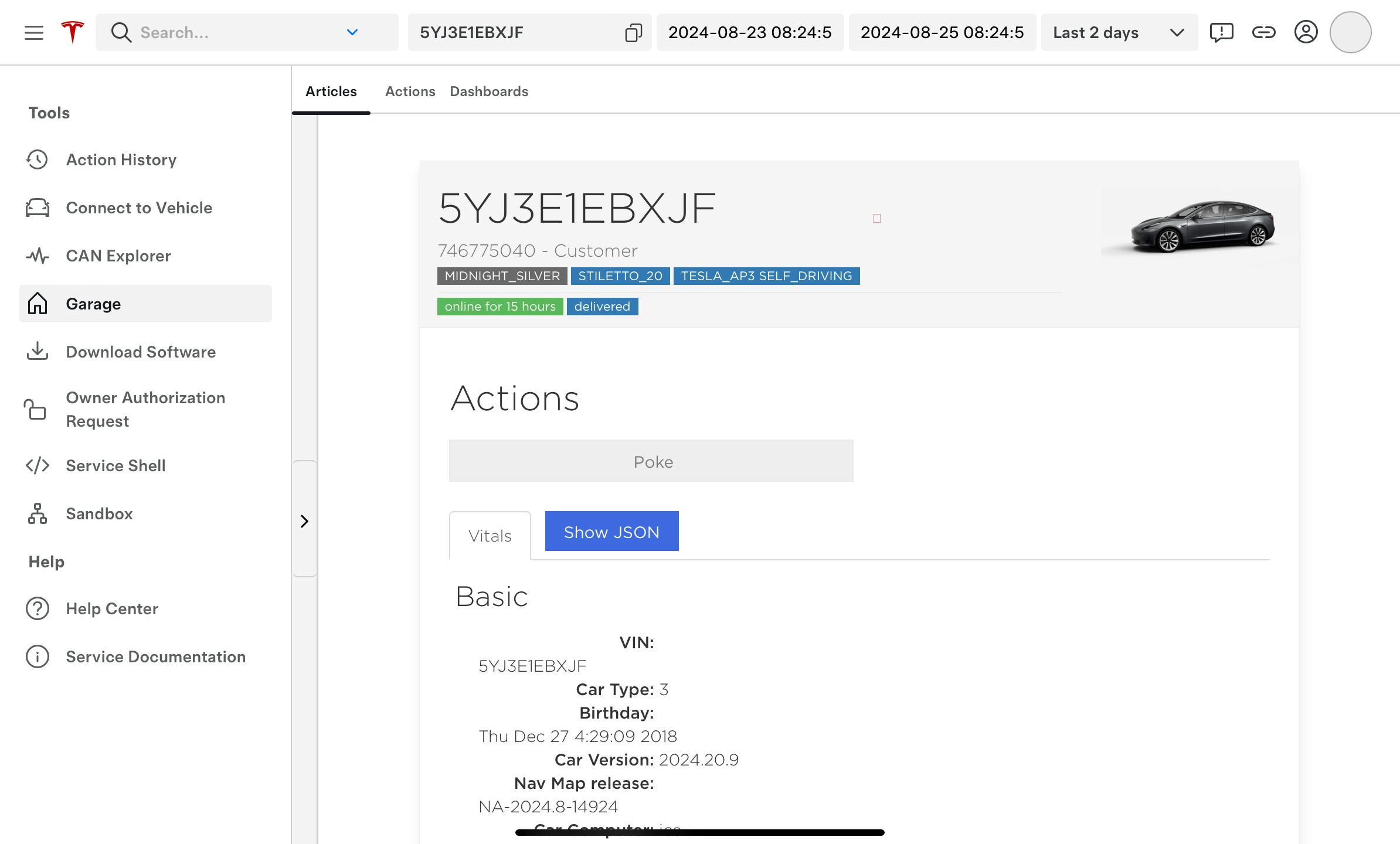 Figure 6 &ndash; Tesla Toolbox &ndash; Garage remote connection