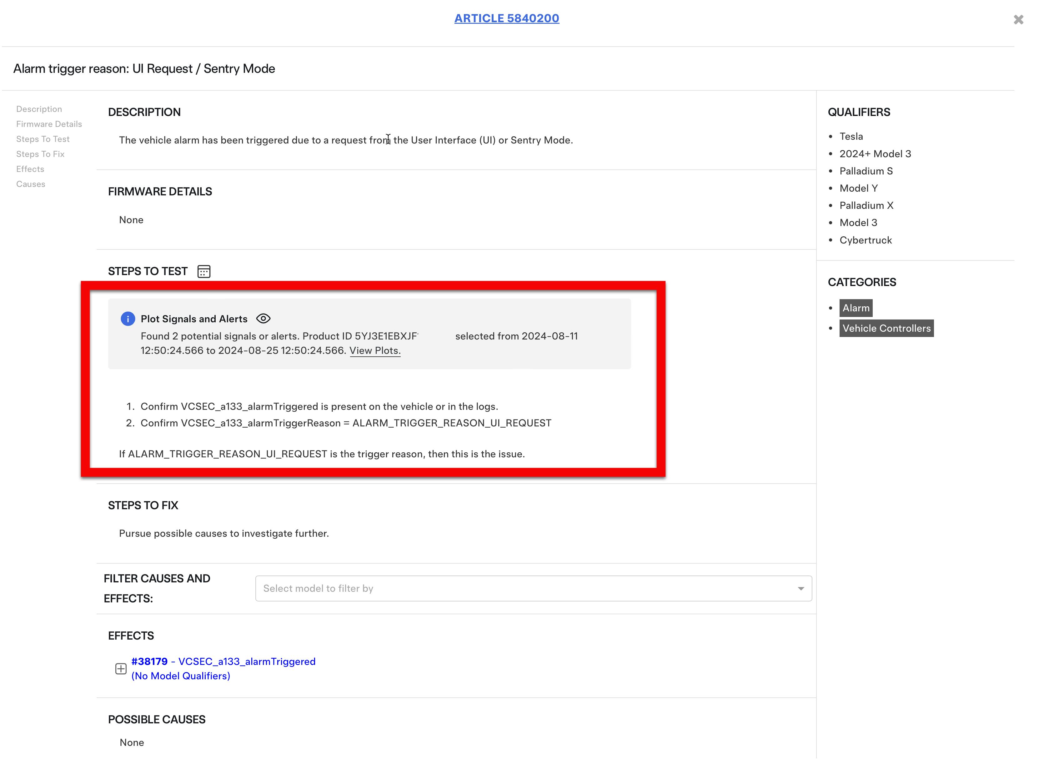 Figure 7 &ndash; Tesla Toolbox - Article linking to data log