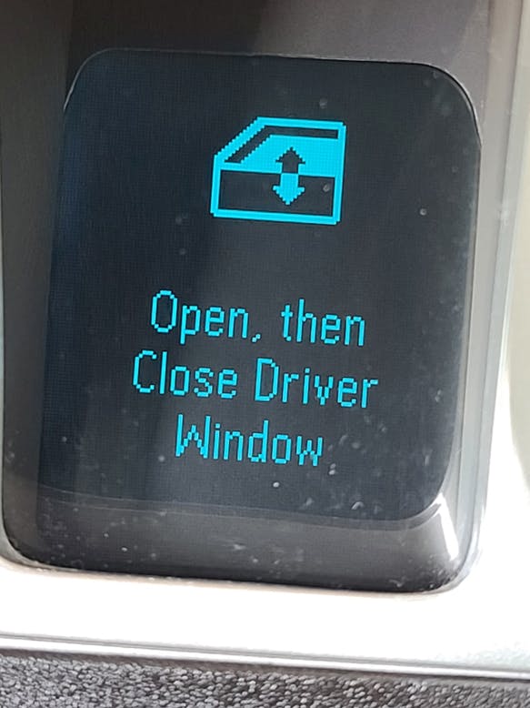 Error messages for encoder motors can be displayed on the drivers display after a battery disconnect. This message was displayed on a 2017 Camaro wanting the automatic drivers window motor feature to be reinitialized.