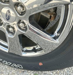 A red dot on the tire indicates the tire’s “high” point, which should be aligned to the wheel’s low point. This may be indicated by a white dot on the wheel. Check the service manual (or the wheel maker’s instructions), as the wheel low point may be the valve stem area. A red dot on the tire indicates the tire’s “high” point, which should be aligned to the wheel’s low point. This may be indicated by a white dot on the wheel. Check the service manual (or the wheel maker’s instructions), as the wheel low point may be the valve stem area.