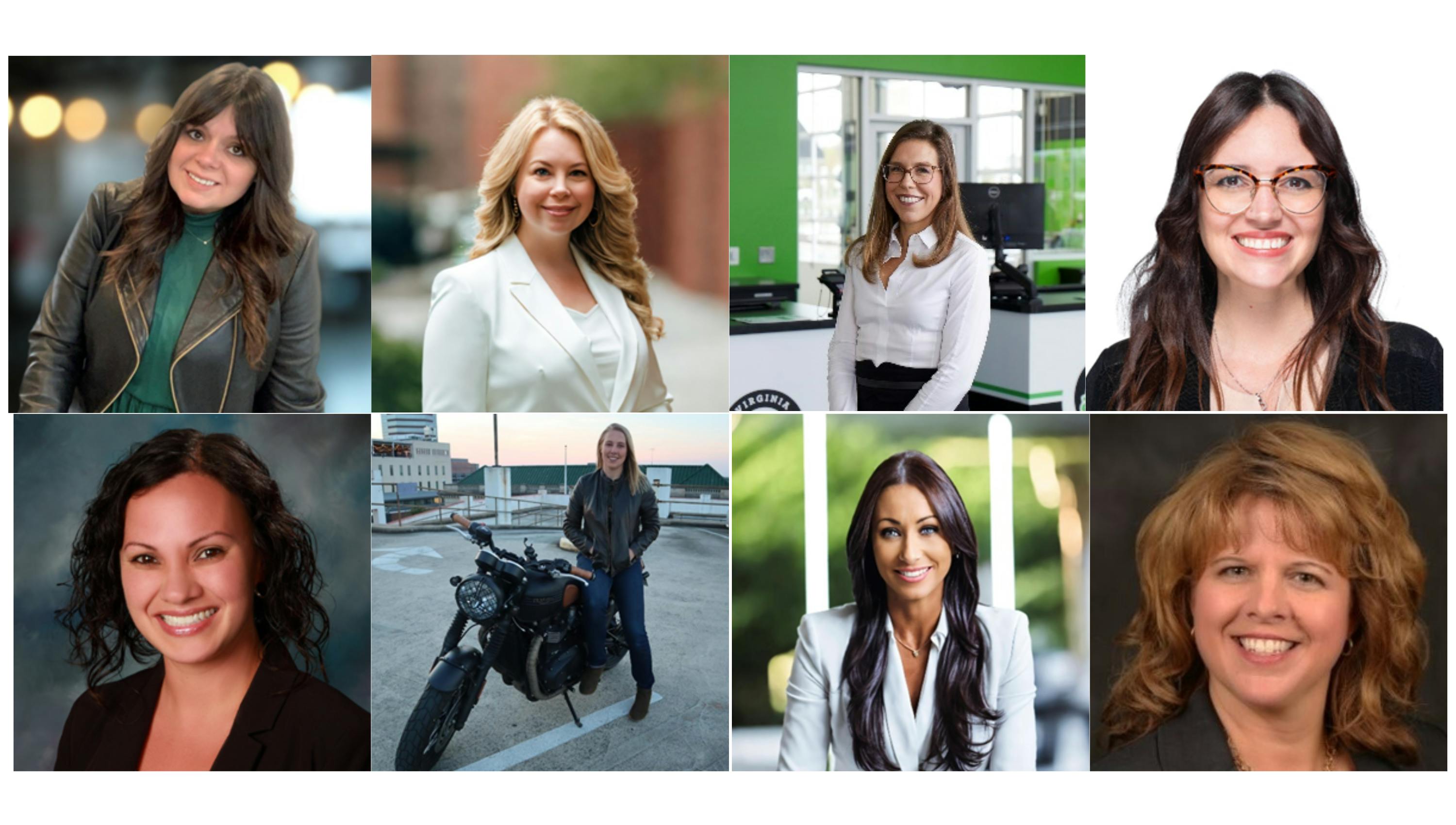 Top row, from left to right: Jillian Weishaar, Sarah Sacks, Julie Holmes, and Sheila Sarkozi Bottom row, from left to right: Anna Gluck, Lauren McCullough, Christine Mobley, and Tina Hubbard