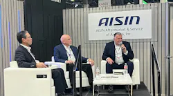 “During the AAPEX Show, AISIN Aftermarket held a press conference to discuss the future plans of its global aftermarket segment.” Pictured from left to right: Masahiro Shiiya, president of AISIN Corporation’s Global Aftermarket company, Scott Turpin, AWA President and CEO, and Dwayne Bates, AWA Senior Vice President of Aftermarket Sales.