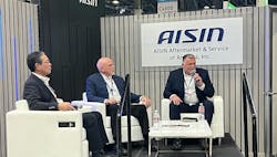 “During the AAPEX Show, AISIN Aftermarket held a press conference to discuss the future plans of its global aftermarket segment.” Pictured from left to right: Masahiro Shiiya, president of AISIN Corporation’s Global Aftermarket company, Scott Turpin, AWA President and CEO, and Dwayne Bates, AWA Senior Vice President of Aftermarket Sales. “During the AAPEX Show, AISIN Aftermarket held a press conference to discuss the future plans of its global aftermarket segment.” Pictured from left to right: Masahiro Shiiya, president of AISIN Corporation’s Global Aftermarket company, Scott Turpin, AWA President and CEO, and Dwayne Bates, AWA Senior Vice President of Aftermarket Sales.