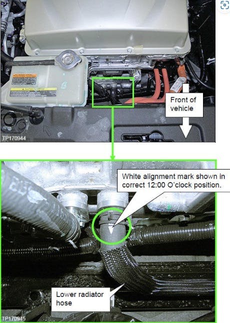 The white alignment mark on the hose should be “straight up” with the mark at the 12-o’clock position.