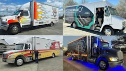 a collage of four photos of tool trucks a collage of four photos of tool trucks