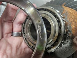 Fig. 2 - Carrier bearing race damage is often found in differentials with higher mileage, or ones that have not been serviced regularly. Fig. 2 - Carrier bearing race damage is often found in differentials with higher mileage, or ones that have not been serviced regularly.