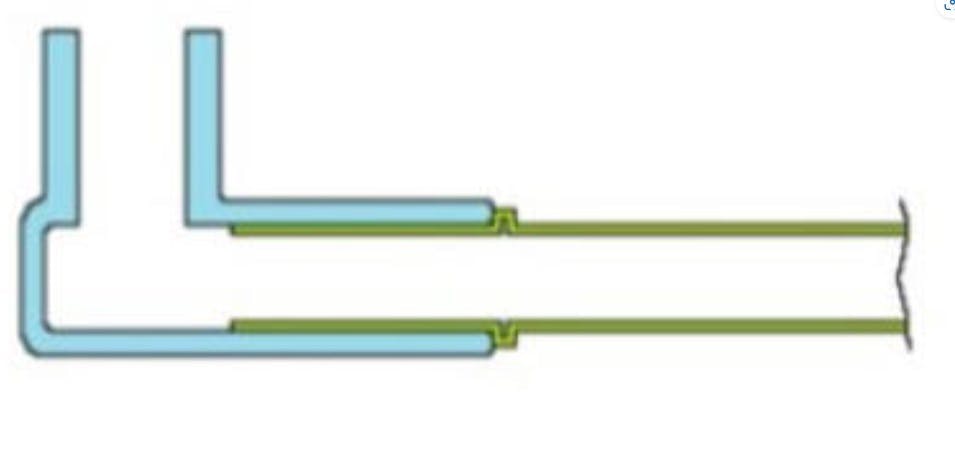 Correct tube position. The tube stop bead is flush with the end of the elbow.