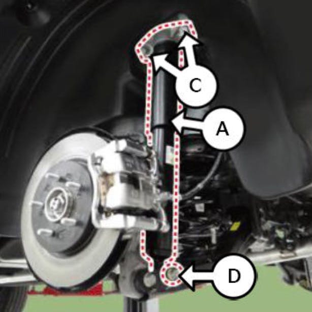 Bolts must be tightened to torque spec as follows: Bolts C...72.3-86.8 ft.-lb.; bolt/nut D...101-115.7 ft.-lb.