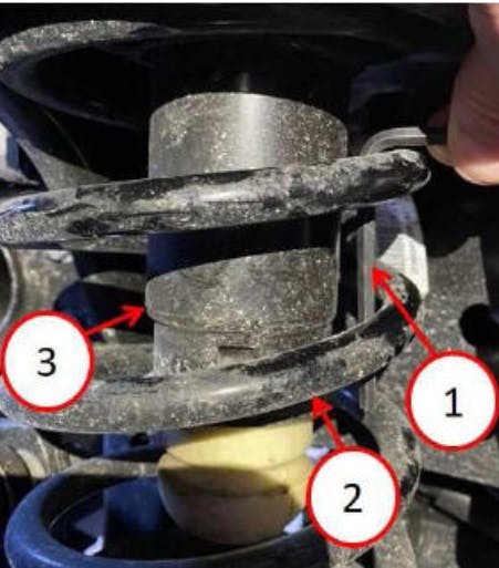 1) 5mm hex wrench; 2) coil spring; 3) jounce cup.