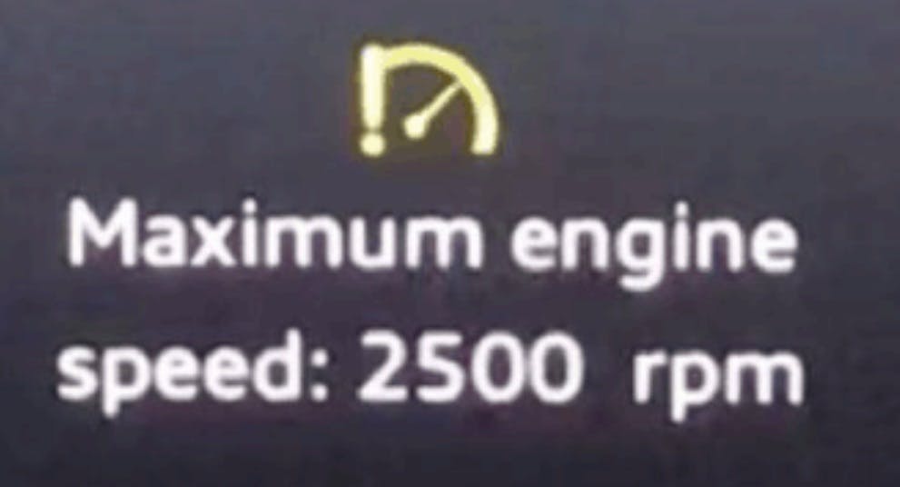 Example of a maximum engine speed warning.