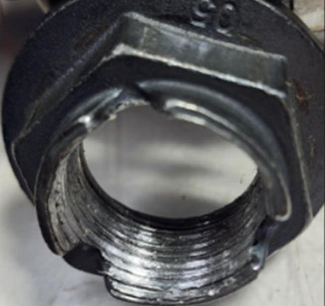 Example of shaft nut thread damage.