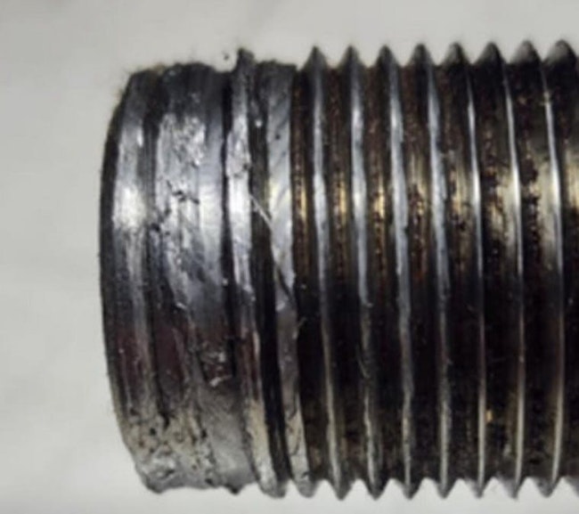 Example of shaft thread damage due to use of power tool.