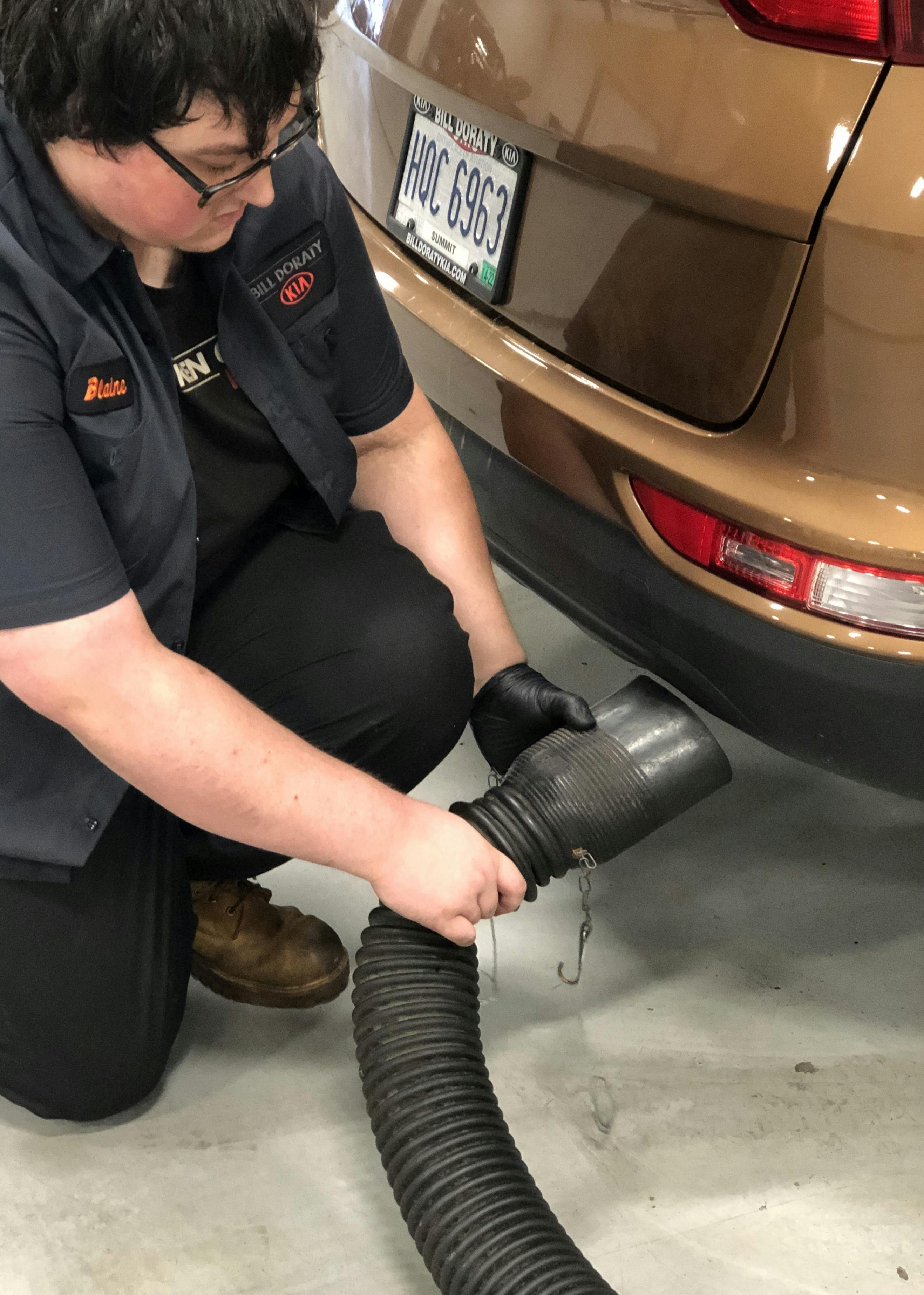Whenever planning to run a vehicle&rsquo;s engine inside the shop, always connect an exhaust vent to the tailpipe to direct exhaust fumes out of the building.