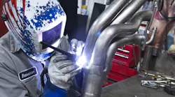 When welding, wear an approved welding helmet with auto- darkening lens, welding gloves and shirt sleeves fully extended.