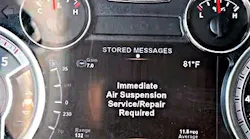 This warning on the dash of a 2016 Ram is alerting the customer to an issue with the Active-Level Four Corner Air Suspension system on the truck.