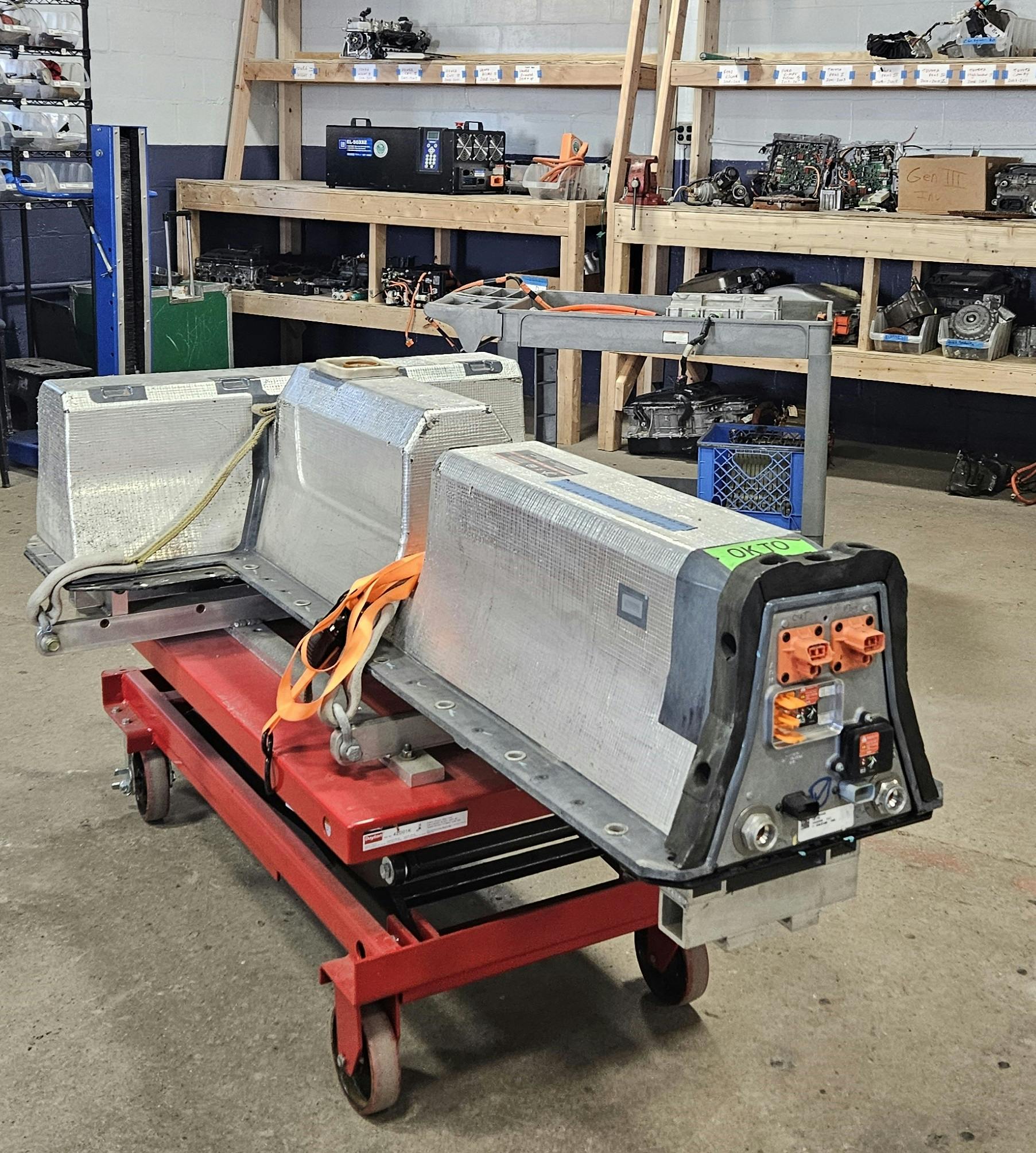 Chevy Volt Li-ion pack on factory lift fixture.